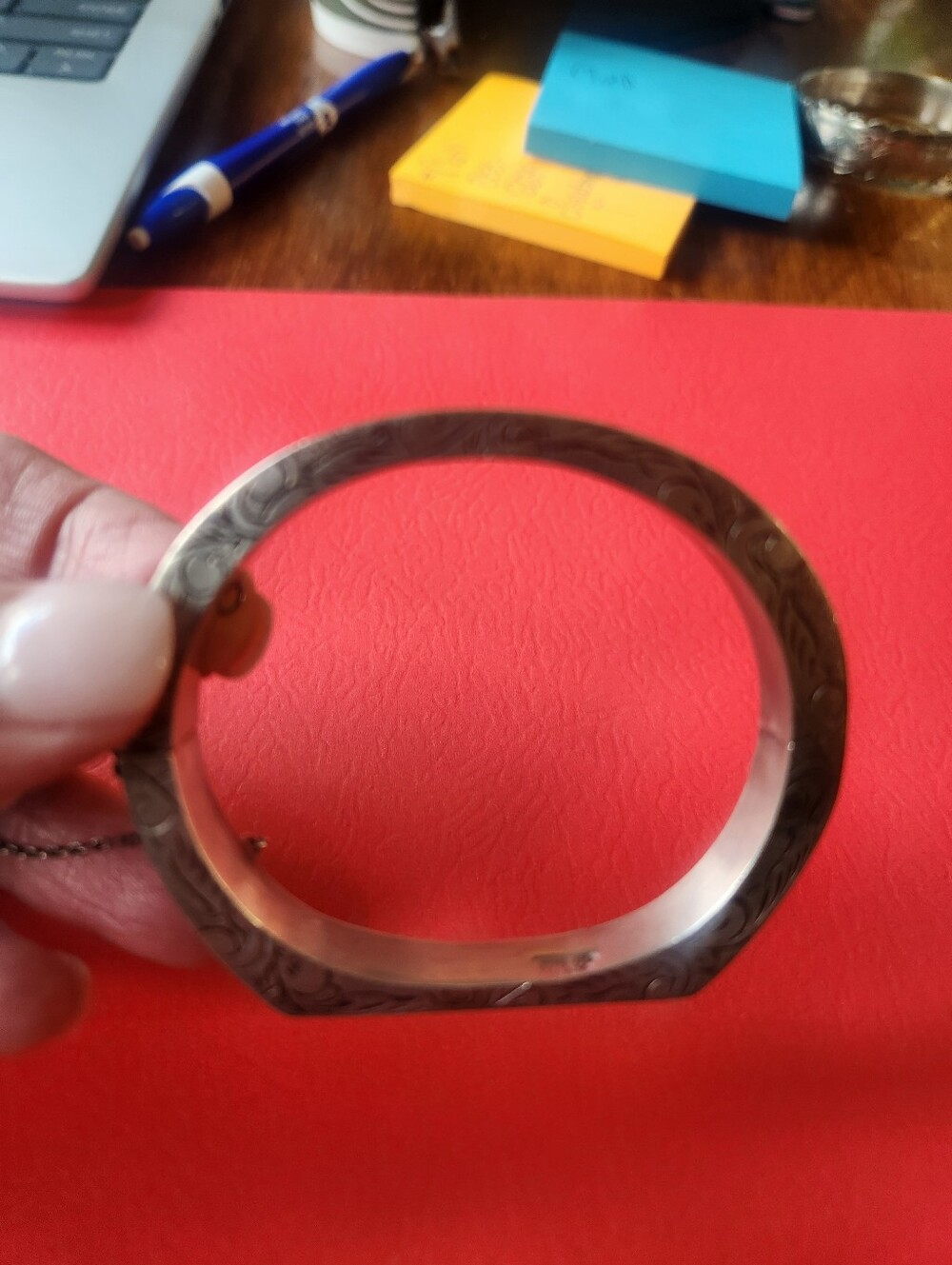 Engraved Sterling SIAM Hinged Bangle ENGRAVED